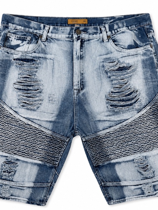 Junk Food Other - Junk Food Mens Distressed Moto Denim Shorts Acid Wash Blue Ripped Streetwear 44